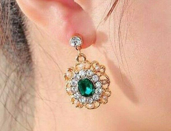 orecchini donna pendenti smeraldo zirconi oro eleganti