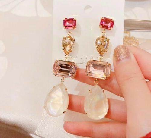 orecchini donna strass pietre brillanti pendenti asimmetrici