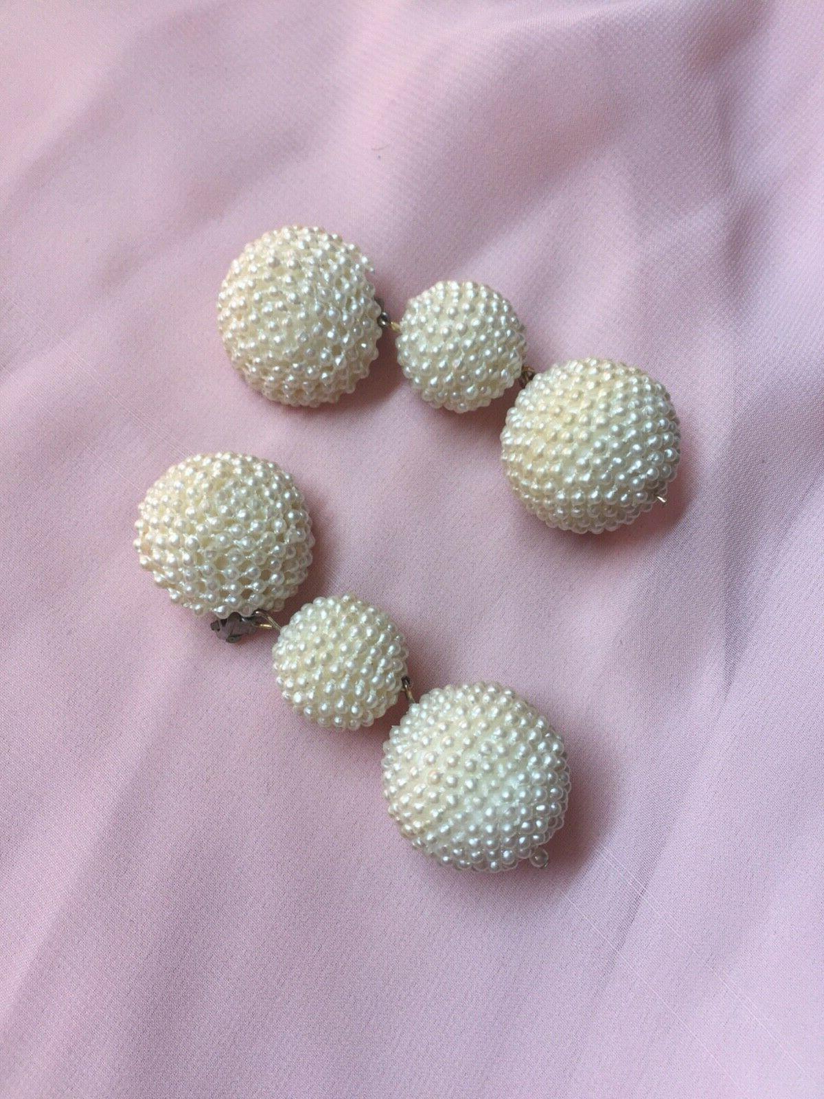 orecchini donna vintage anni 80 perline bianchi