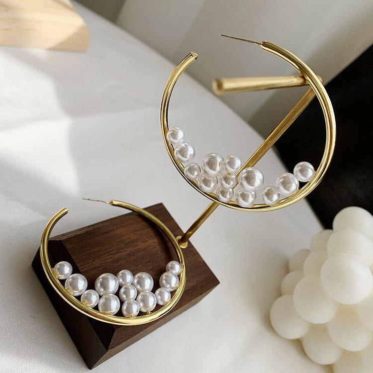 orecchini dorato creolo grandi cerchio anello perle