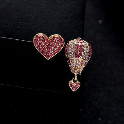orecchini dorato pulci cuore mongolfiera cristallo rosa