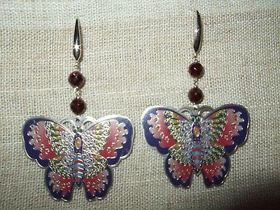 orecchini ear rings farfalla pendenti granato rosso