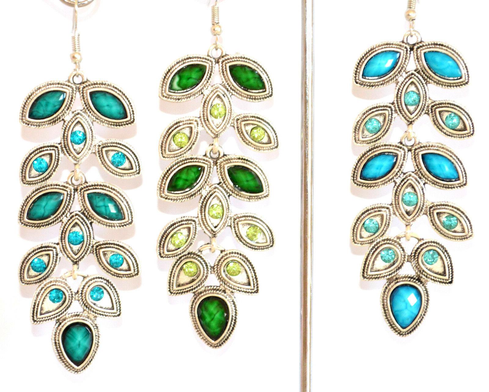 orecchini etnici argento pietre strass verde azzurro