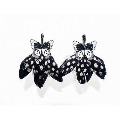 orecchini farfalle piume bianco e nero