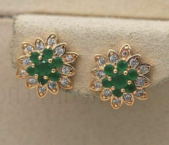 orecchini fiore a bottone smeraldo e zirconi
