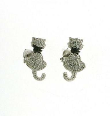 orecchini gatto argento 925 rodiato con brillanti