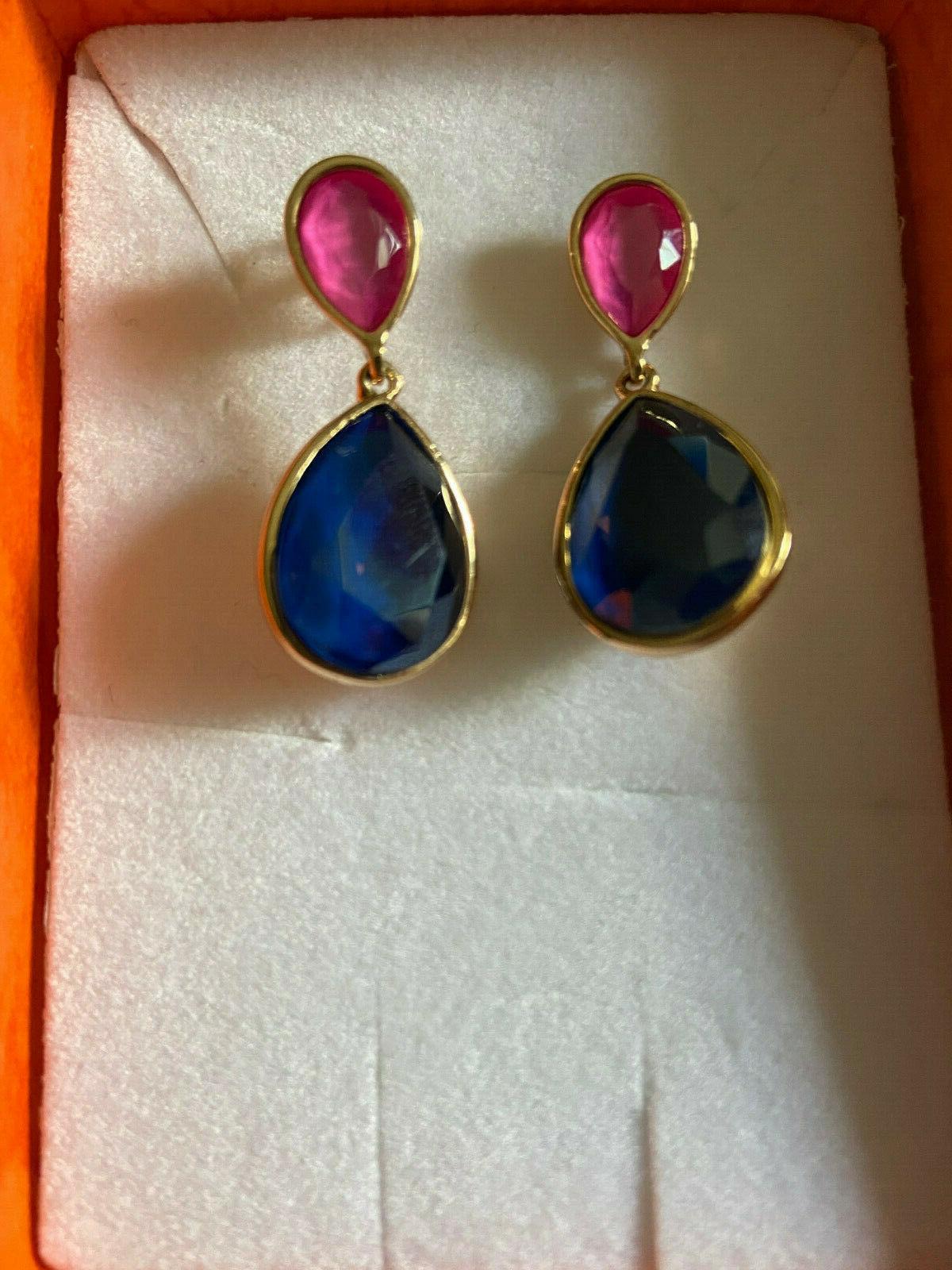 orecchini gioiello a goccia blu e fucsia