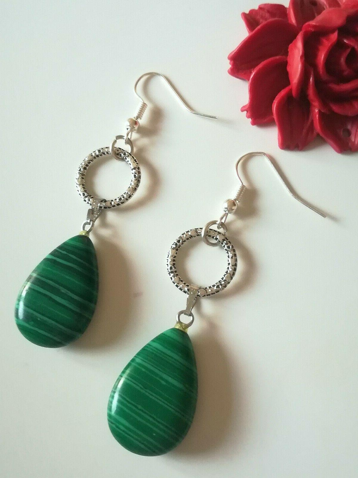 orecchini goccia malachite naturale certificata e argento