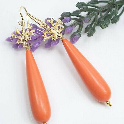 orecchini goccia pasta di corallo rosa ramo