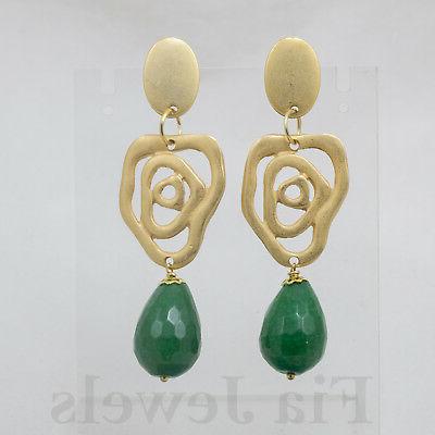orecchini goccia radice smeraldo sfaccettata ottone earrings