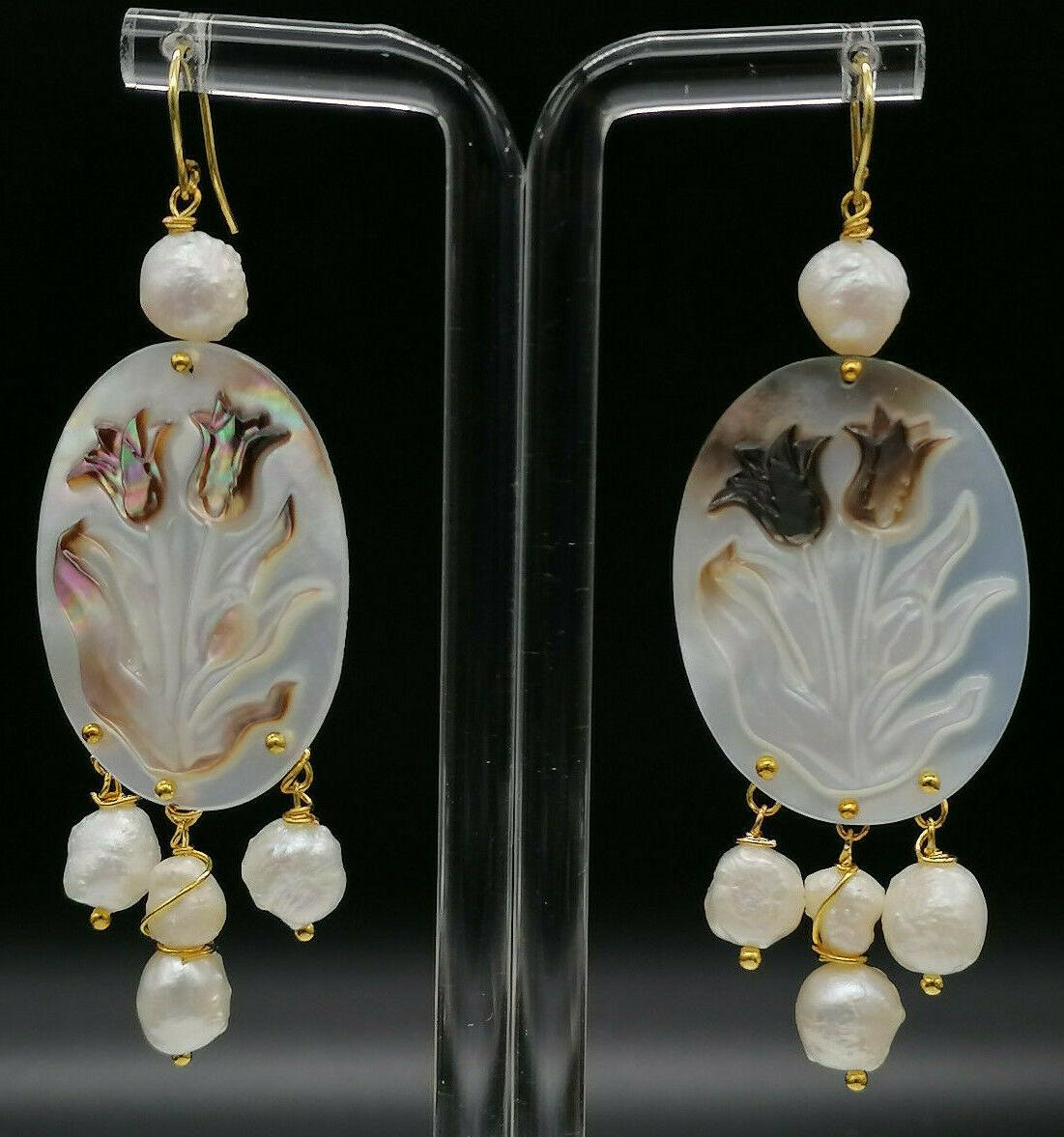 orecchini grandi chandelier perle cameo argento 925