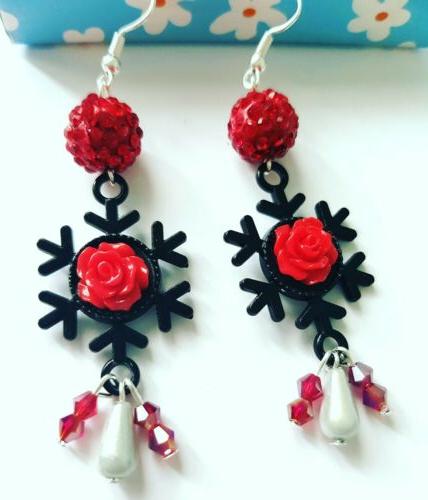 orecchini hand made fiocco neve fimo rosso