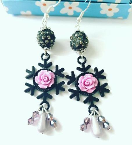 orecchini hand made nero fimo lavanda unico