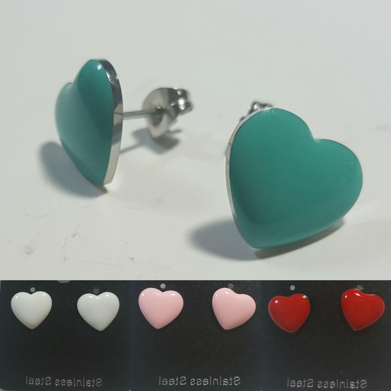 orecchini in acciaio 316l cuore smaltato anallergico