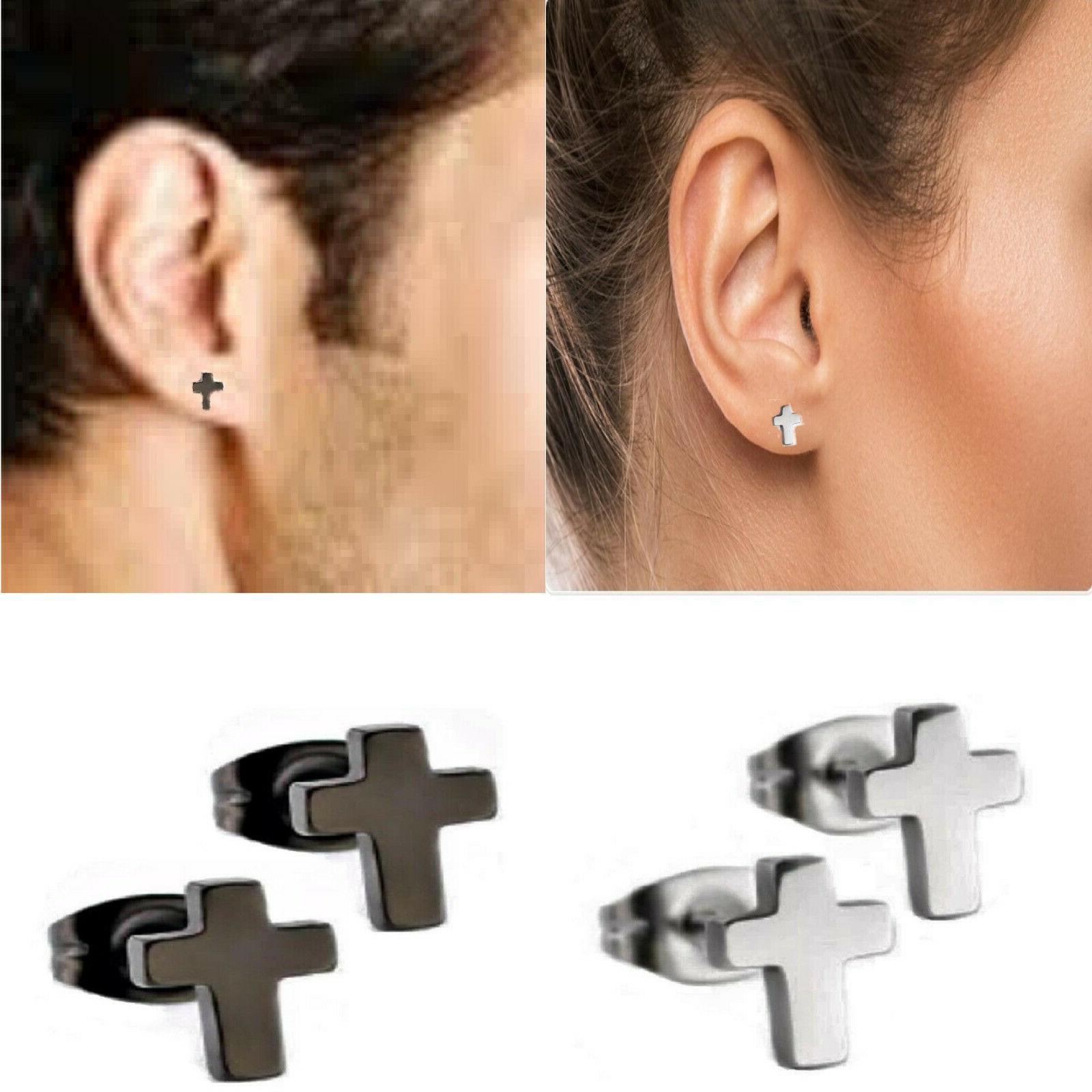 orecchini in acciaio con croce minimal da