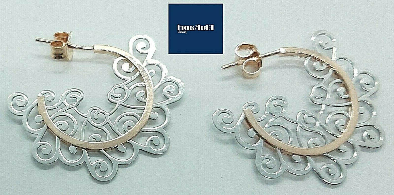 orecchini in argento 925 bicolore decoro