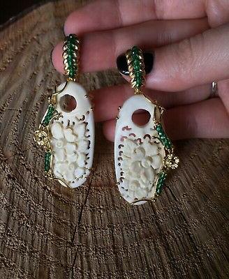 orecchini in argento 925 dorato fossile corno