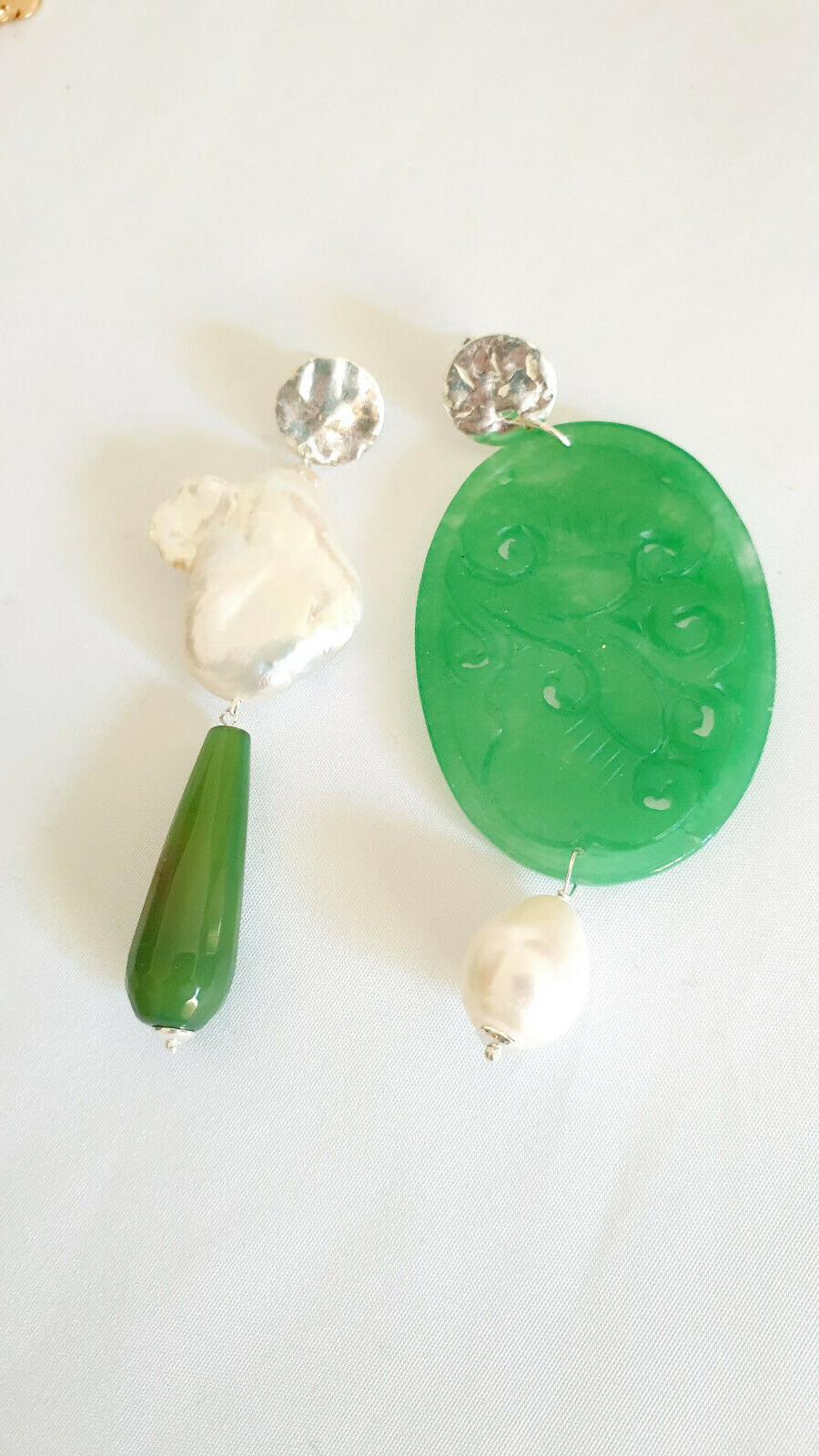 orecchini in argento con giade e perle