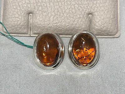 orecchini in argento e ambra ovale senza