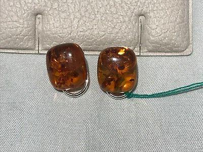 orecchini in argento e ambra quadrati senza