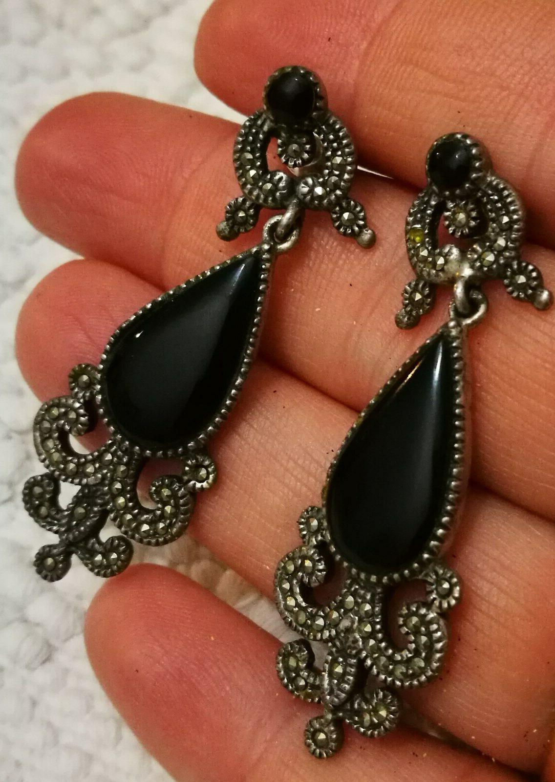 orecchini in argento pendenti pietra nera vintage