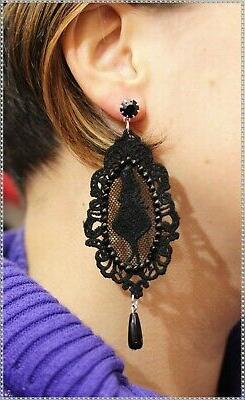 In Pizzo Macrame Neri Pendenti Artigianali Con Strass E Punt