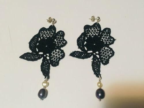 orecchini in vero pizzo macrame e perle