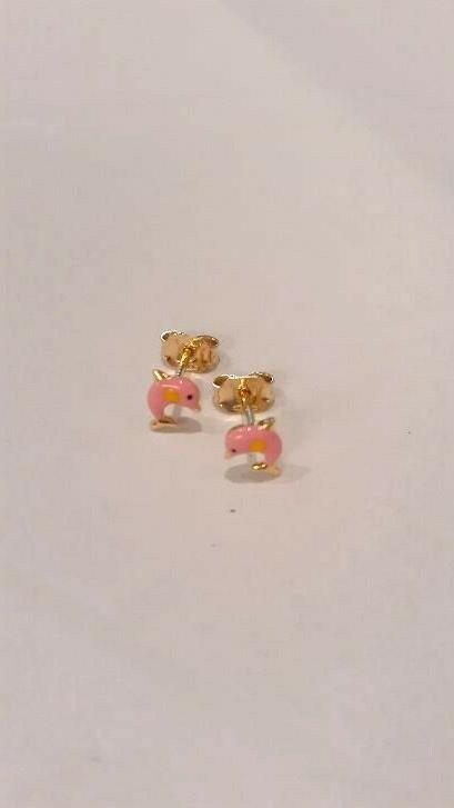 orecchini lobo bimba delfino smaltati rosa oro