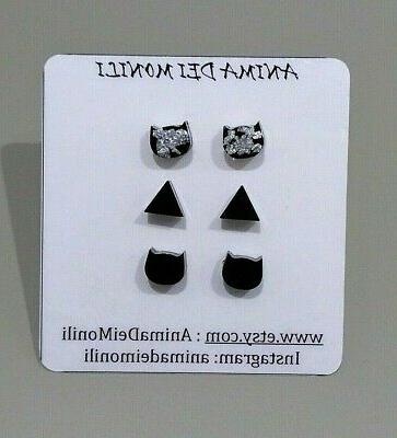 orecchini lobo gatto nero orecchini foglia argento