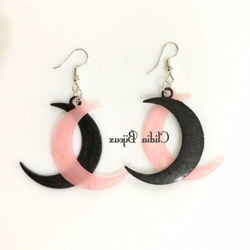 orecchini luna rosa e neri clidia bijoux