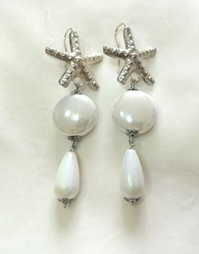 orecchini lunghi i stella marina bianchi ceramica