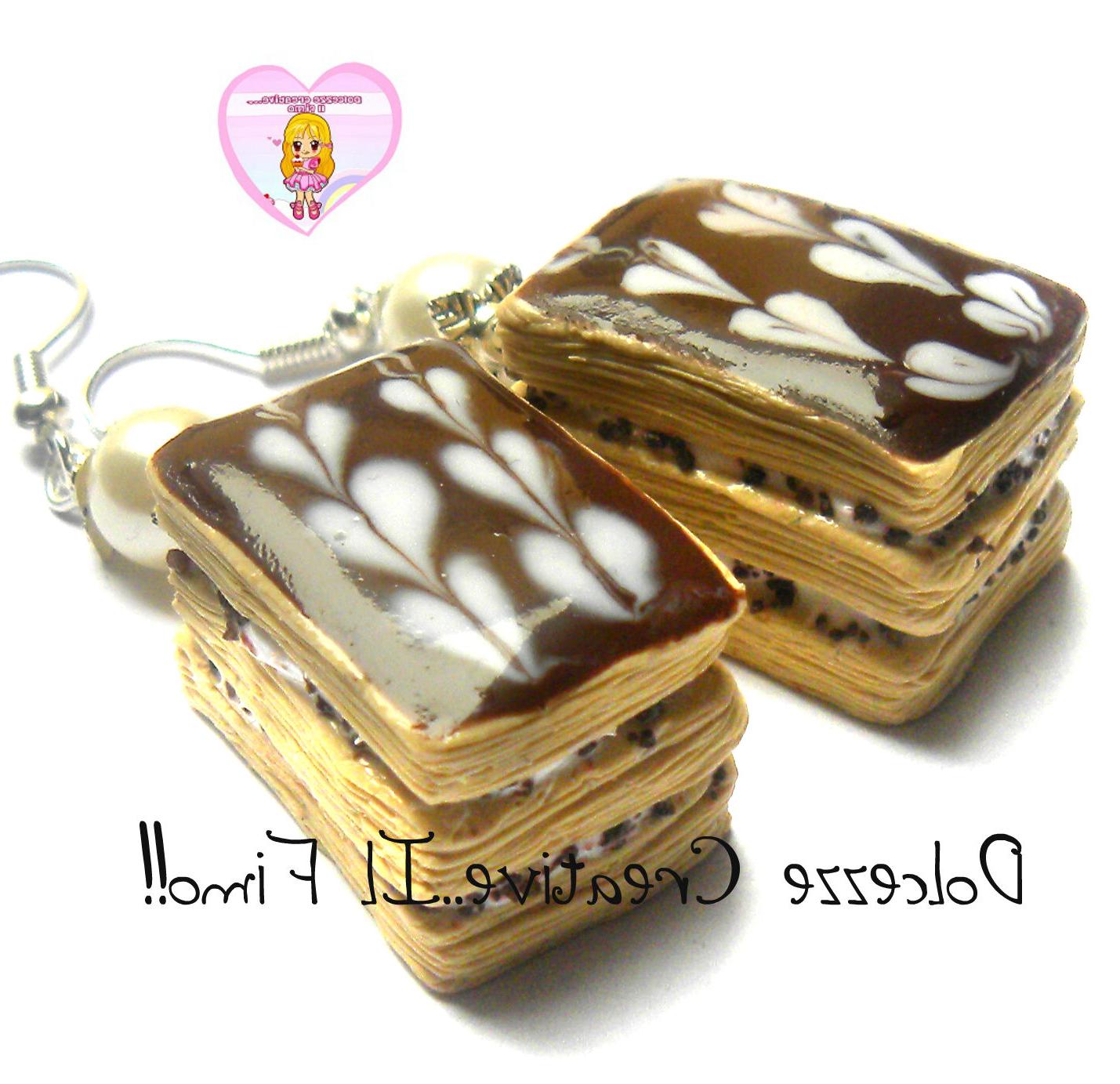 orecchini millefoglie cioccolato e cuori handmade kawaii
