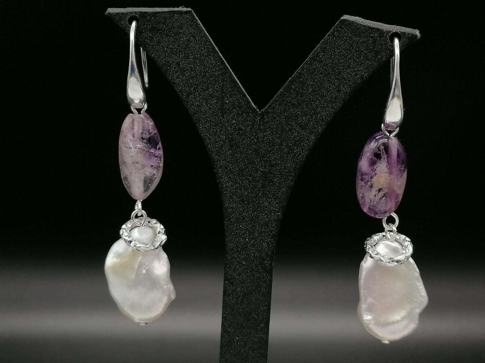 orecchini monachella donna perla pendenti ametista argento