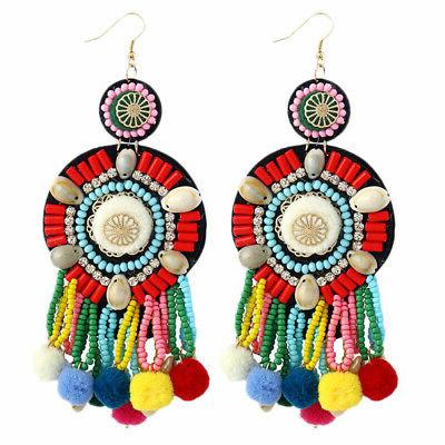 orecchini nappa con palline per capelli multicolori