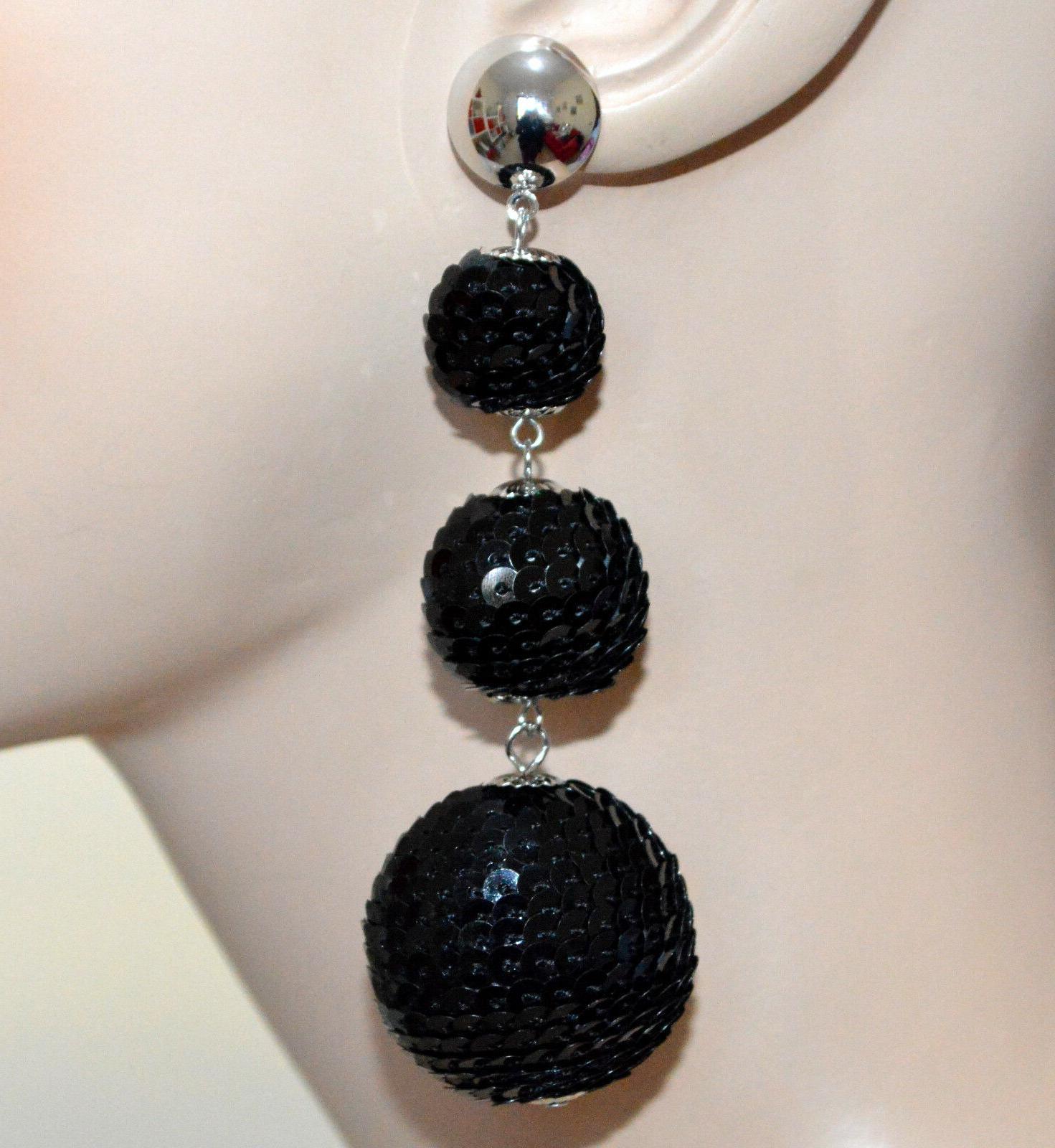 orecchini neri argento paillettes pendenti donna eleganti