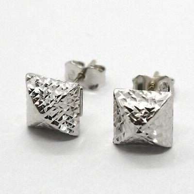 orecchini oro bianco 750 18k quadrati finemente