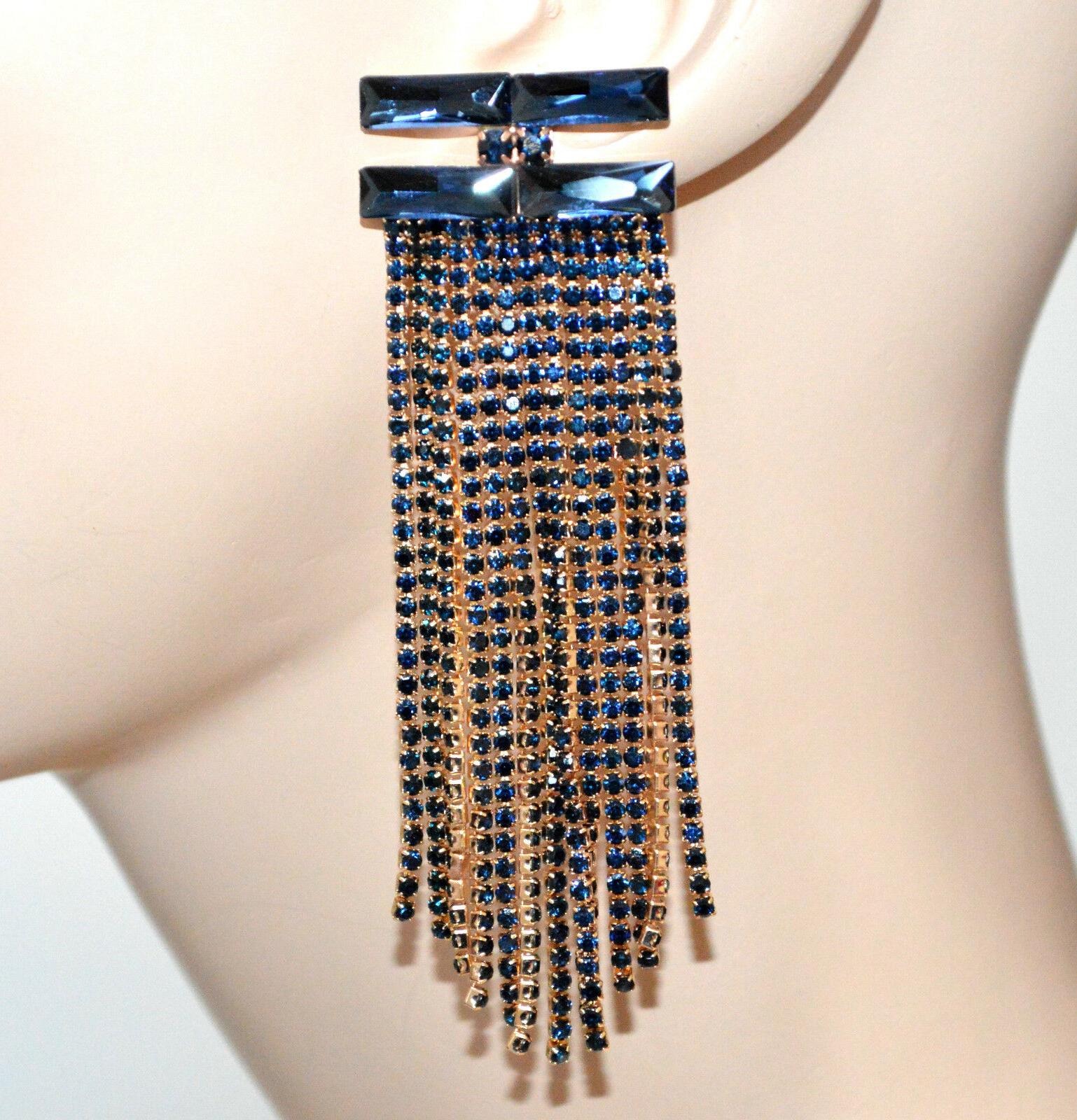 orecchini oro blu donna fili lunghi strass