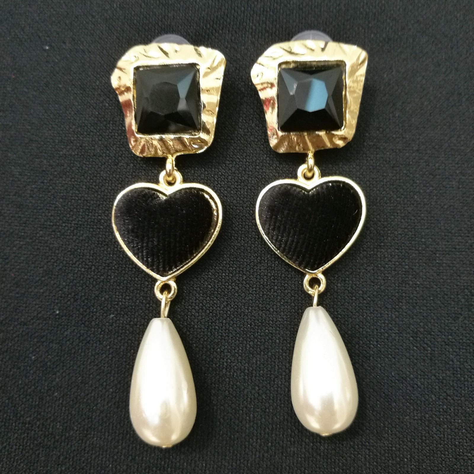 orecchini oro donna bigiotteria pendente pietra nera