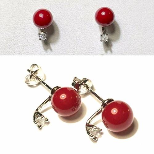 orecchini pallina corallo rosso argento zaffiro lobo