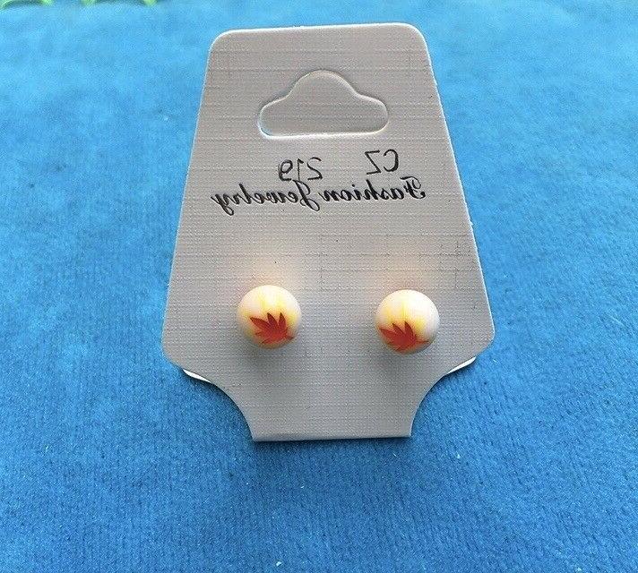 orecchini palline foglia rossa