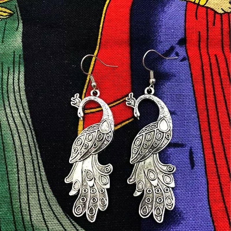 orecchini pavone ciondolo 61x21 mm argento tibetano