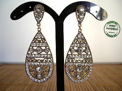 orecchini lunghi donna dorato anticato con strass