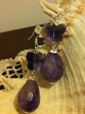 orecchini pendente ametista e farfalle swarovski argento