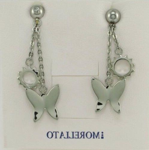 orecchini pendenti acciaio con farfalle e sole