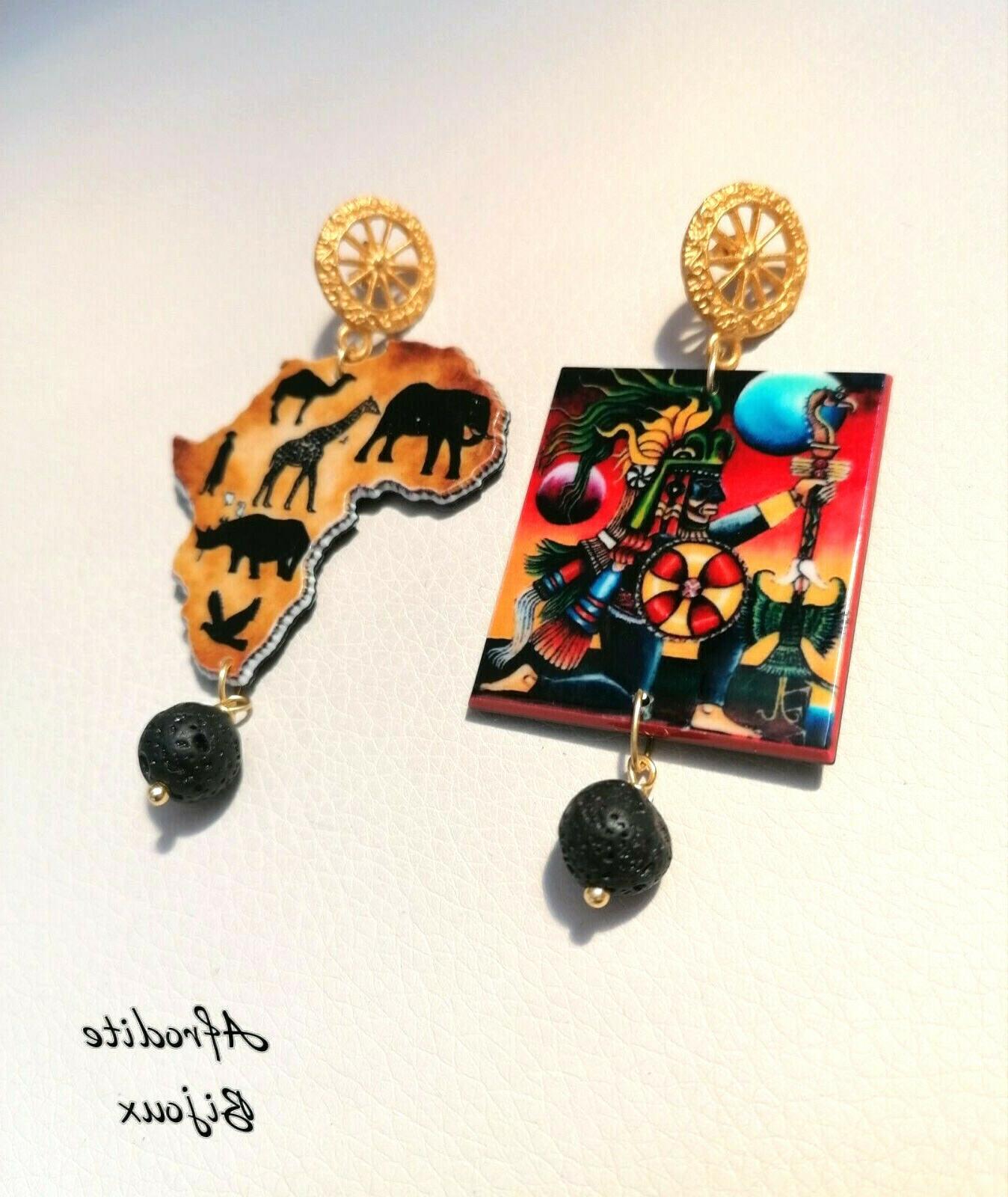 orecchini pendenti africa savana mappa spaiati con