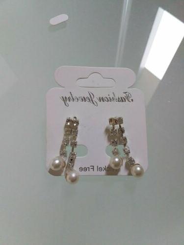 orecchini pendenti argento brillantini con perle bellissimi