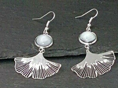 orecchini pendenti argento gancio ginkgo foglia con