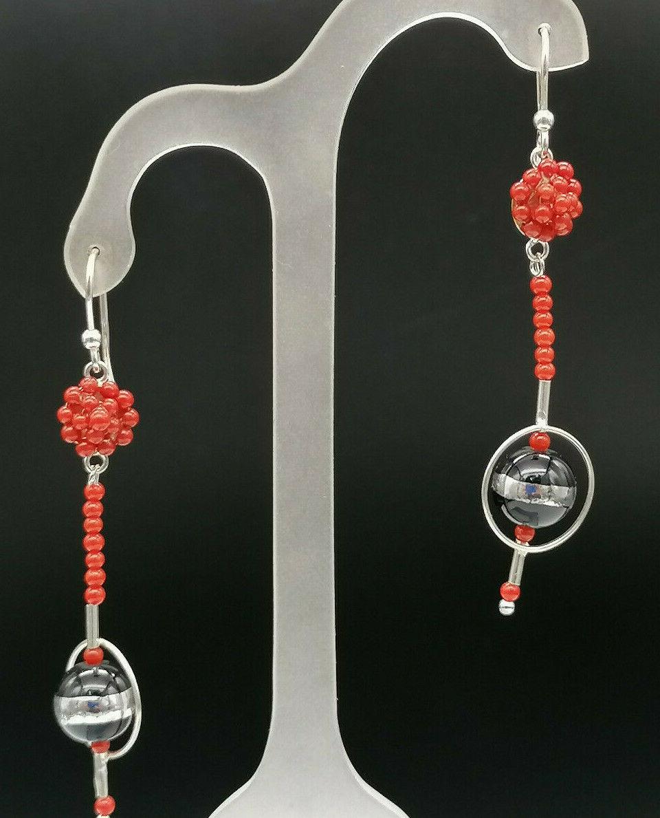 orecchini pendenti corallo e argento da donna