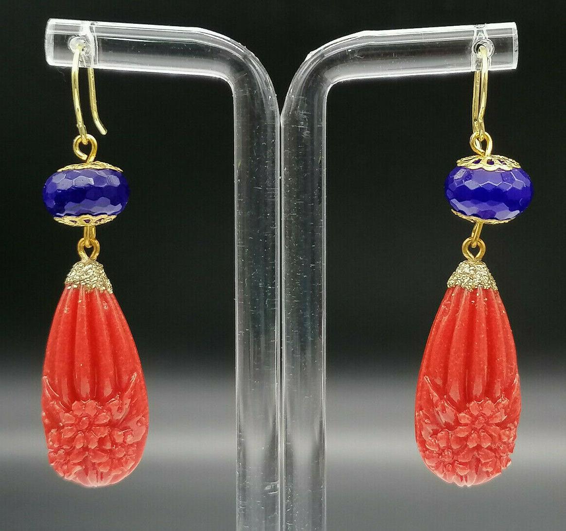 orecchini pendenti corallo rosso in pasta a