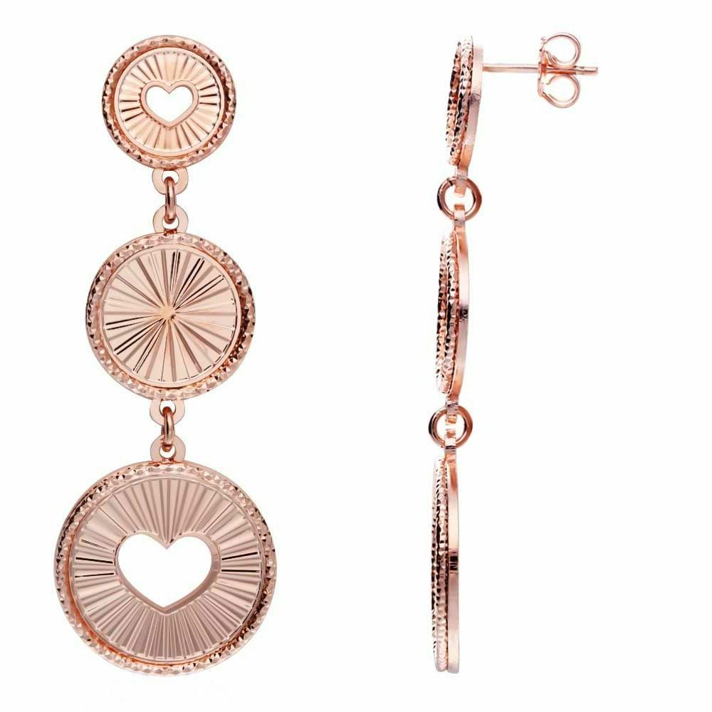 orecchini pendenti cuore e raggi bronzo rosato